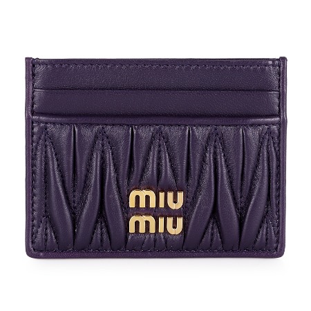23 F/W 미우미우 여성 마테라세 골드 로고 카드 지갑(퍼플) 5MC076 2FPP F0030